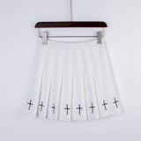 Women Skirt - High Waist Mini Black Skirts Gothic Street wear Cross Print Pleated Women Skirts Casual College Lolita Skirt