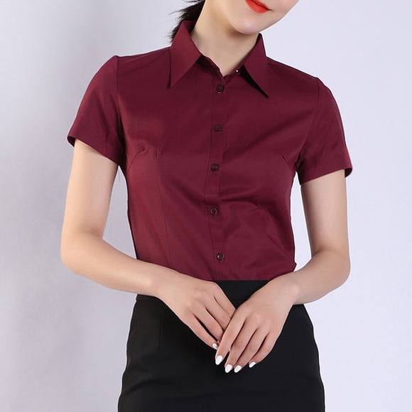Women Shirt - Blouses Cotton Women Shirts Solid Women Blouses Short Sleeve White Plus Size XXXL/4XL Blouses Femininas Elegante