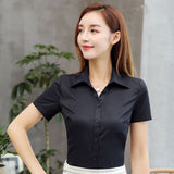 Women Shirt - Blouses Cotton Women Shirts Solid Women Blouses Short Sleeve White Plus Size XXXL/4XL Blouses Femininas Elegante