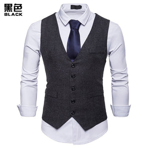 Suit Men - Fashion Suit Vest Men Formal Dress Vest Colete Masculino Herringbone Gilet Fitness Sleeveless Jacket Wedding Waistcoat Men XXL