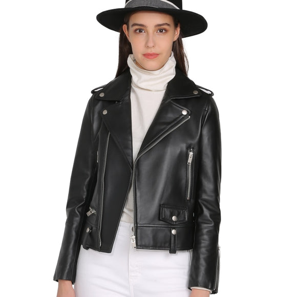 Women Jackets - Spring Genuine Leather Jacket Women 2020 Fashion Real Sheepskin Coat Rivet Motorcycle Biker Jacket Female Sheep Leather Coat