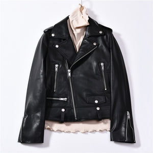 Women Jackets - Spring Genuine Leather Jacket Women 2020 Fashion Real Sheepskin Coat Rivet Motorcycle Biker Jacket Female Sheep Leather Coat