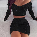 Women Dresses - Striped V Neck Slim Knit Soft Summer Dress Women 2020 Spring Off the Shoulder Long Sleeve Mini Dress Elegant Ladies Party Dress