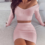Women Dresses - Striped V Neck Slim Knit Soft Summer Dress Women 2020 Spring Off the Shoulder Long Sleeve Mini Dress Elegant Ladies Party Dress