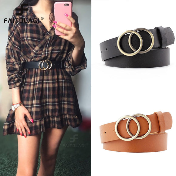 Belt - Double Ring Women Belt Fashion Waist Belt PU Leather Metal Buckle Heart Pin Belts For Ladies Leisure Dress Jeans Wild Waistband