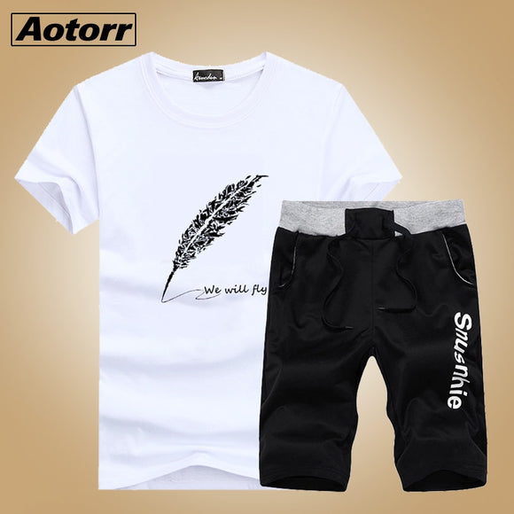 Set Men - Fashion Shorts Set Men 2020 Summer 2pc Tracksuit Short SweatShirt + Shorts Sets Beach Mens Casual Tee Shirts Set Sportswears