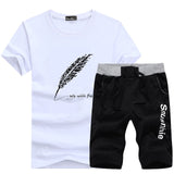 Set Men - Fashion Shorts Set Men 2020 Summer 2pc Tracksuit Short SweatShirt + Shorts Sets Beach Mens Casual Tee Shirts Set Sportswears
