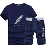 Set Men - Fashion Shorts Set Men 2020 Summer 2pc Tracksuit Short SweatShirt + Shorts Sets Beach Mens Casual Tee Shirts Set Sportswears