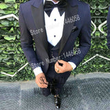 Suit Men - 2020 Peaked Lapel Slim Fit Black Gold Jacquard Smoking Tuxedo Groom Dinner Party Suit Men 3 Piece Wedding Dress Best Man Suit