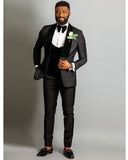 Suit Men - 2020 Peaked Lapel Slim Fit Black Gold Jacquard Smoking Tuxedo Groom Dinner Party Suit Men 3 Piece Wedding Dress Best Man Suit