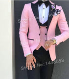 Suit Men - 2020 Peaked Lapel Slim Fit Black Gold Jacquard Smoking Tuxedo Groom Dinner Party Suit Men 3 Piece Wedding Dress Best Man Suit