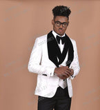 Suit Men - 2020 Peaked Lapel Slim Fit Black Gold Jacquard Smoking Tuxedo Groom Dinner Party Suit Men 3 Piece Wedding Dress Best Man Suit