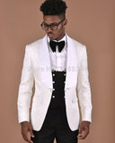 Suit Men - 2020 Peaked Lapel Slim Fit Black Gold Jacquard Smoking Tuxedo Groom Dinner Party Suit Men 3 Piece Wedding Dress Best Man Suit