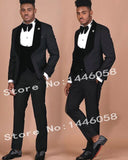 Suit Men - 2020 Peaked Lapel Slim Fit Black Gold Jacquard Smoking Tuxedo Groom Dinner Party Suit Men 3 Piece Wedding Dress Best Man Suit