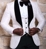 Suit Men - 2020 Peaked Lapel Slim Fit Black Gold Jacquard Smoking Tuxedo Groom Dinner Party Suit Men 3 Piece Wedding Dress Best Man Suit