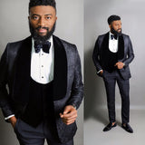 Suit Men - 2020 Peaked Lapel Slim Fit Black Gold Jacquard Smoking Tuxedo Groom Dinner Party Suit Men 3 Piece Wedding Dress Best Man Suit