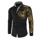 Shirt Men - Luxury Gold Black Shirt Men New Slim Fit Long Sleeve Camisa Masculina Gold Black Chemise Homme Social Men Club Prom Shirt