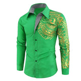 Shirt Men - Luxury Gold Black Shirt Men New Slim Fit Long Sleeve Camisa Masculina Gold Black Chemise Homme Social Men Club Prom Shirt