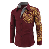 Shirt Men - Luxury Gold Black Shirt Men New Slim Fit Long Sleeve Camisa Masculina Gold Black Chemise Homme Social Men Club Prom Shirt