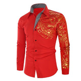Shirt Men - Luxury Gold Black Shirt Men New Slim Fit Long Sleeve Camisa Masculina Gold Black Chemise Homme Social Men Club Prom Shirt