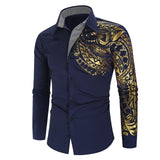 Shirt Men - Luxury Gold Black Shirt Men New Slim Fit Long Sleeve Camisa Masculina Gold Black Chemise Homme Social Men Club Prom Shirt
