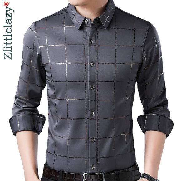 Shirt Men - casual spring luxury plaid long sleeve slim fit men shirt street wear social dress shirts men''s fashions jersey