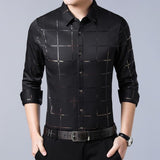 Shirt Men - casual spring luxury plaid long sleeve slim fit men shirt street wear social dress shirts men''s fashions jersey