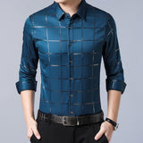 Shirt Men - casual spring luxury plaid long sleeve slim fit men shirt street wear social dress shirts men''s fashions jersey