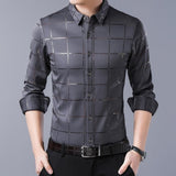 Shirt Men - casual spring luxury plaid long sleeve slim fit men shirt street wear social dress shirts men''s fashions jersey
