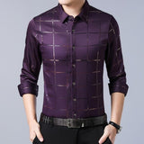 Shirt Men - casual spring luxury plaid long sleeve slim fit men shirt street wear social dress shirts men''s fashions jersey