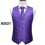 Suit Men - Classic White Floral Jacquard Silk Waistcoat Vests Handkerchief Party Wedding Tie Vest Suit Pocket Square Set