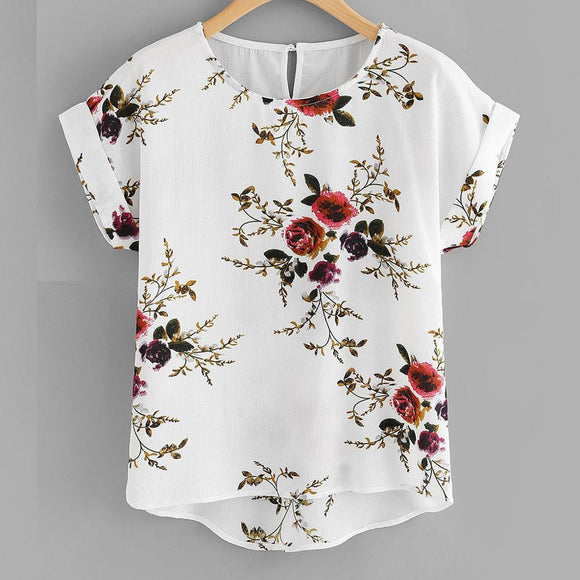 Women Shirt - Summer Fashion Floral Print Blouse Pullover Ladies O-Neck Tee Tops Female Women's Short Sleeve Shirt Blouses Femininas Clothing