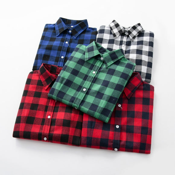 Women Shirt - 2020 Women Blouses Brand New Excellent Quality Flannel Red Plaid Shirt Women Cotton Casual Long Sleeve Shirt Tops Lady Clothes
