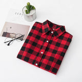 Women Shirt - 2020 Women Blouses Brand New Excellent Quality Flannel Red Plaid Shirt Women Cotton Casual Long Sleeve Shirt Tops Lady Clothes
