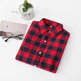 Women Shirt - 2020 Women Blouses Brand New Excellent Quality Flannel Red Plaid Shirt Women Cotton Casual Long Sleeve Shirt Tops Lady Clothes