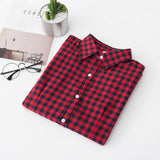 Women Shirt - 2020 Women Blouses Brand New Excellent Quality Flannel Red Plaid Shirt Women Cotton Casual Long Sleeve Shirt Tops Lady Clothes
