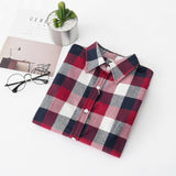Women Shirt - 2020 Women Blouses Brand New Excellent Quality Flannel Red Plaid Shirt Women Cotton Casual Long Sleeve Shirt Tops Lady Clothes