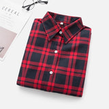 Women Shirt - 2020 Women Blouses Brand New Excellent Quality Flannel Red Plaid Shirt Women Cotton Casual Long Sleeve Shirt Tops Lady Clothes