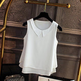 Women Shirt - Large size Blouse Shirt Women 2020 Female Solid Color Double layer Chiffon Shirts Casual sleeveless Loose Top Plus Size Clothing