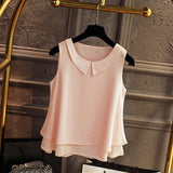 Women Shirt - Large size Blouse Shirt Women 2020 Female Solid Color Double layer Chiffon Shirts Casual sleeveless Loose Top Plus Size Clothing
