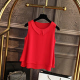 Women Shirt - Large size Blouse Shirt Women 2020 Female Solid Color Double layer Chiffon Shirts Casual sleeveless Loose Top Plus Size Clothing