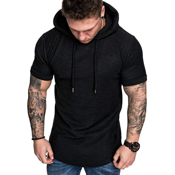 Sweatshirt Men - 2020 New Men Hoodies Sweatshirt Short Sleeve Men Casual Solid Color Hooded man hoody For male