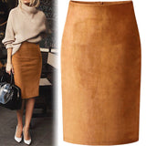 Women Skirt - Sexy Multi Color Suede Midi Pencil Skirt Women 2020 Fashion Elastic High Waist Office Lady Bodycon Skirts Saias
