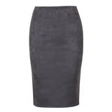 Women Skirt - Sexy Multi Color Suede Midi Pencil Skirt Women 2020 Fashion Elastic High Waist Office Lady Bodycon Skirts Saias