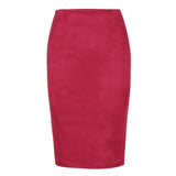 Women Skirt - Sexy Multi Color Suede Midi Pencil Skirt Women 2020 Fashion Elastic High Waist Office Lady Bodycon Skirts Saias