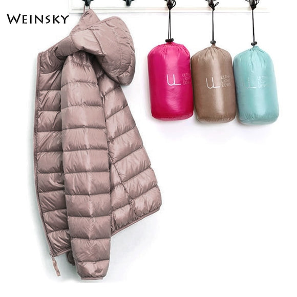 Women Jackets - Winter Women Ultralight Thin Down Jacket White Duck Down Hooded Jackets Long Sleeve Warm Coat Parka Female Portable Outwear