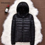 Women Jackets - Winter Women Ultralight Thin Down Jacket White Duck Down Hooded Jackets Long Sleeve Warm Coat Parka Female Portable Outwear