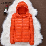 Women Jackets - Winter Women Ultralight Thin Down Jacket White Duck Down Hooded Jackets Long Sleeve Warm Coat Parka Female Portable Outwear