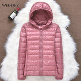 Women Jackets - Winter Women Ultralight Thin Down Jacket White Duck Down Hooded Jackets Long Sleeve Warm Coat Parka Female Portable Outwear