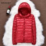 Women Jackets - Winter Women Ultralight Thin Down Jacket White Duck Down Hooded Jackets Long Sleeve Warm Coat Parka Female Portable Outwear